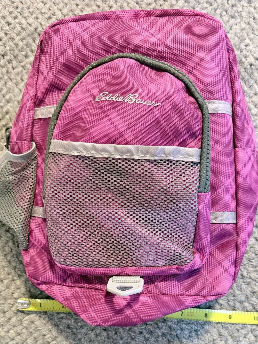 Eddie Bauer Small Backpack Pink Plaid Polyester Zip Adjustable Pockets